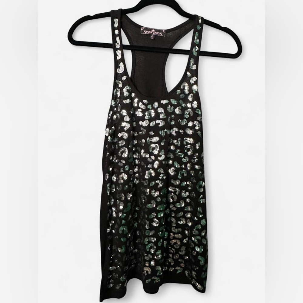 Sequin Racerback Tank Top - Black and Silver